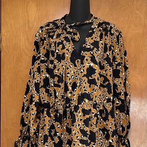 Eloquii Elements Tie Neck Midi Flounce Dress, Brown, women’s 16